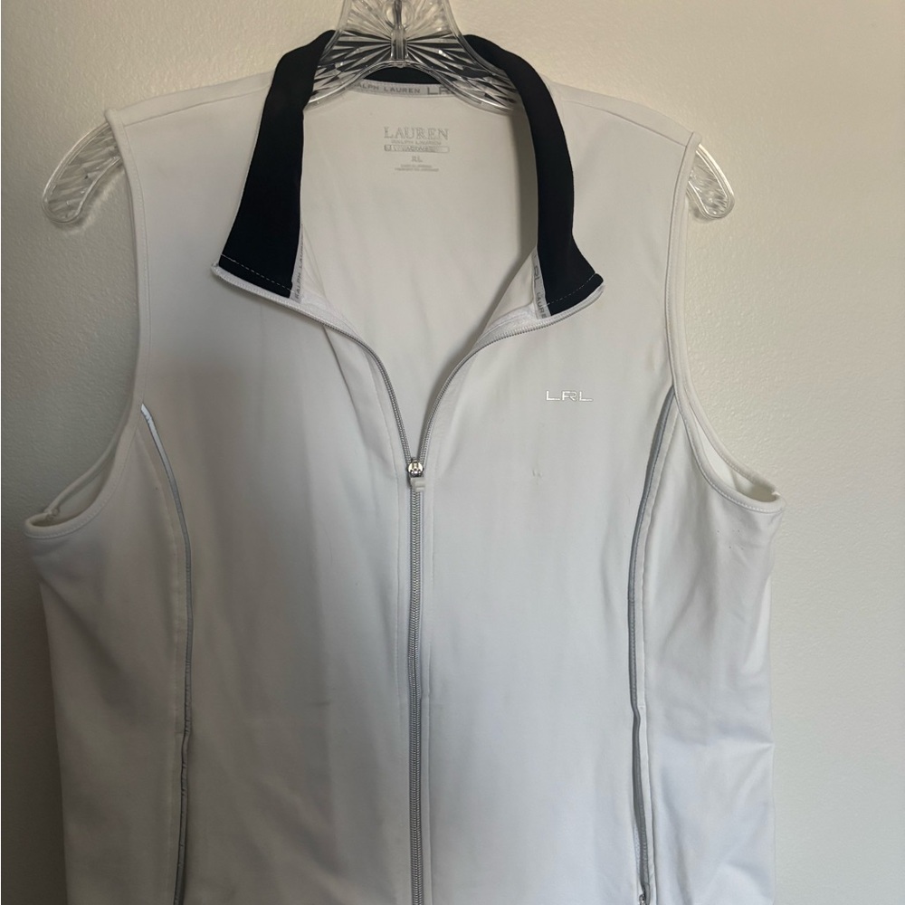Ralph Lauren White Sleeveless Full-Zip Vest with Black Collar